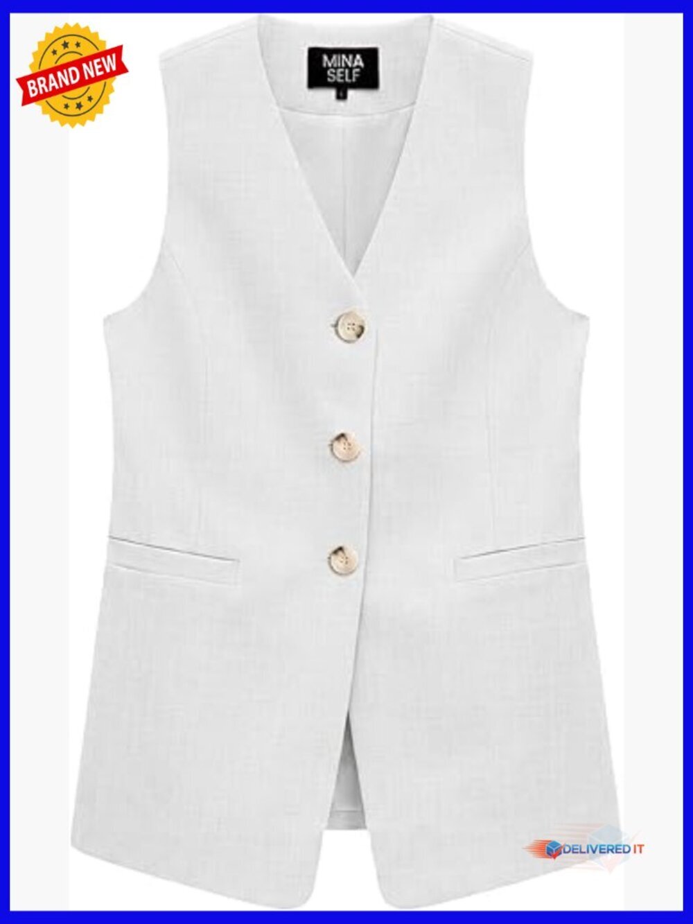 Sleeveless Linen Vest V-Neck Button Front With Pockets Lightweight Blazer